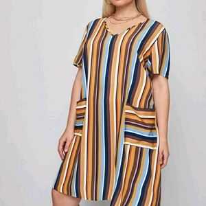 Multicolored Stripped Front Pocket Dress